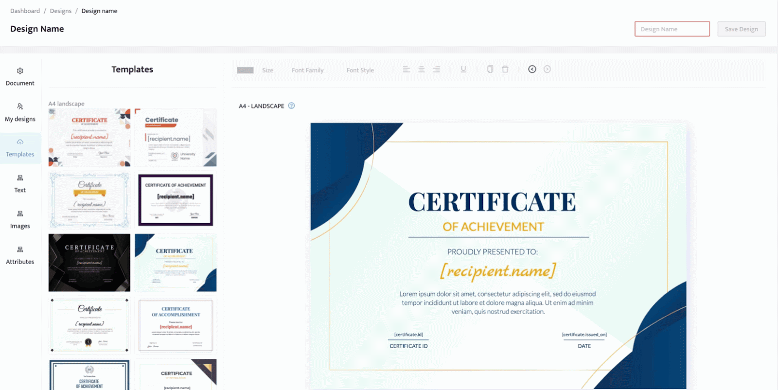 Certifier - Editing the text