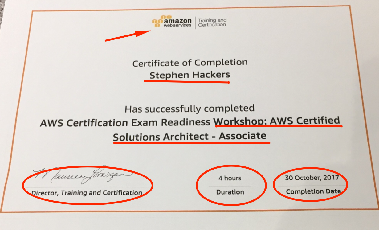 AWS Certificate Printed