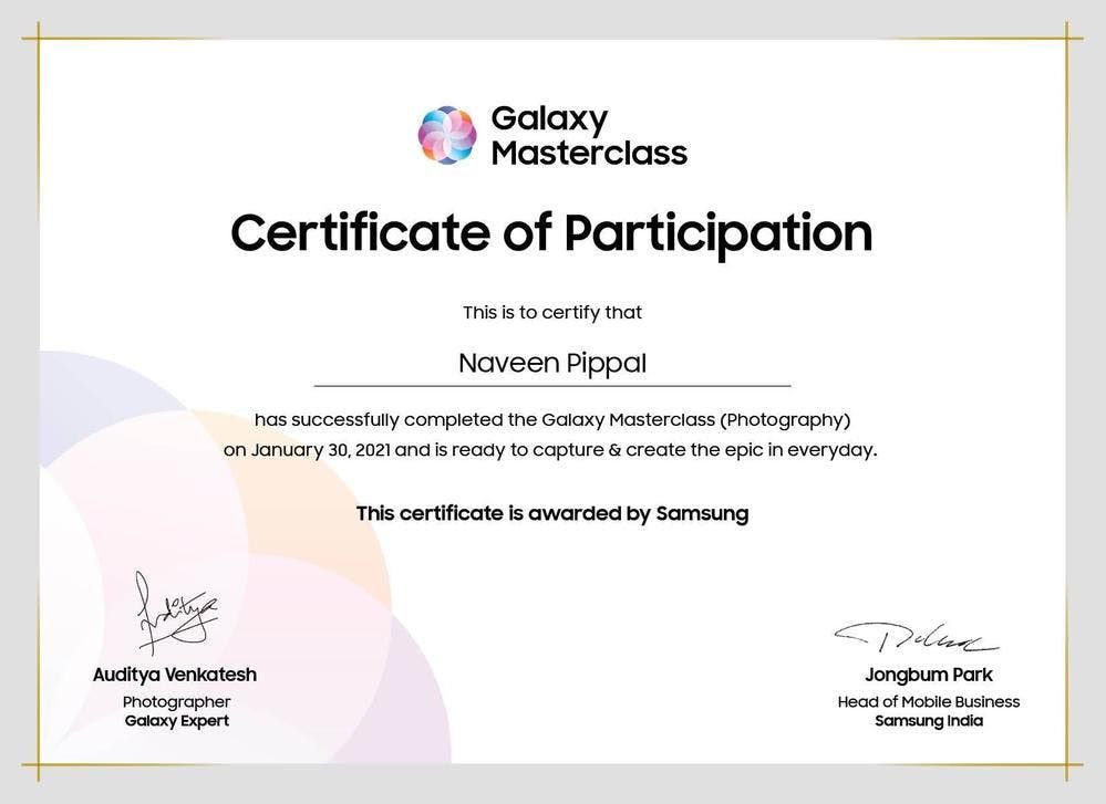 Samsung Masterclass Certificate