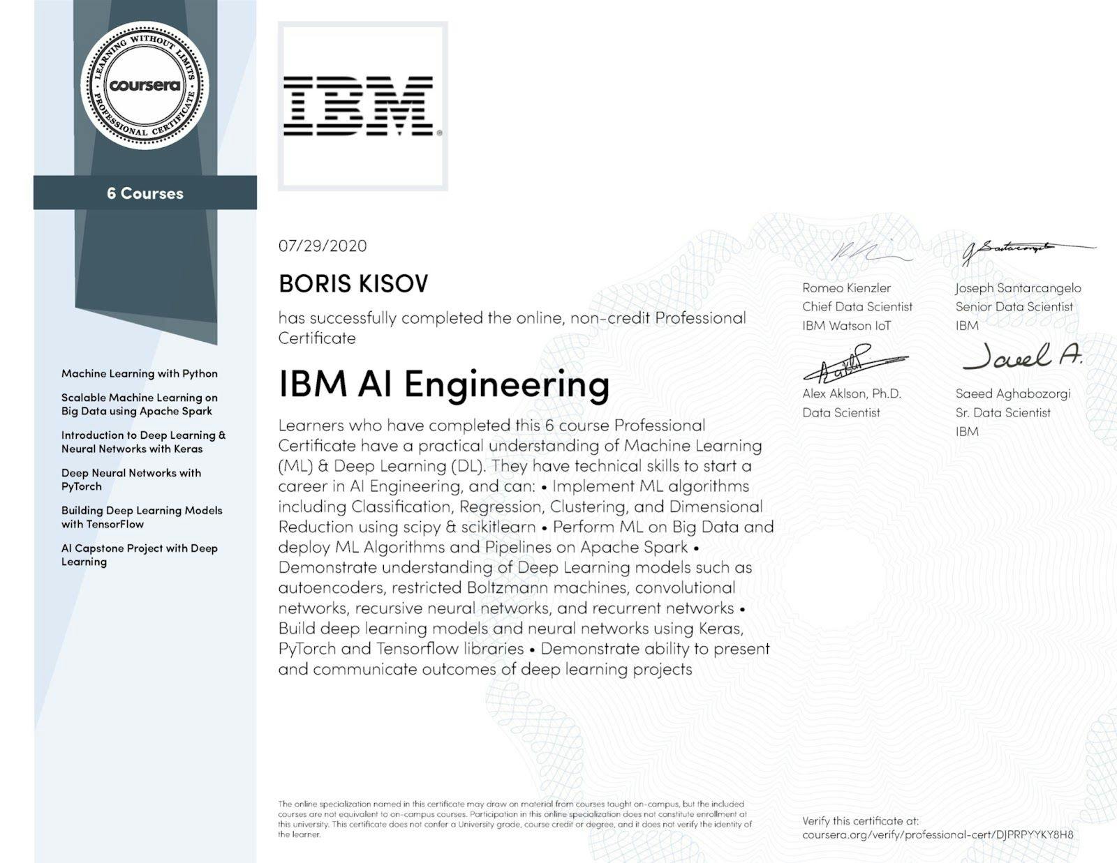 IBM AI Engineering Certificate