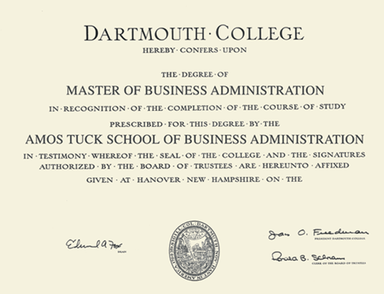 Dartmouth uni Certificate