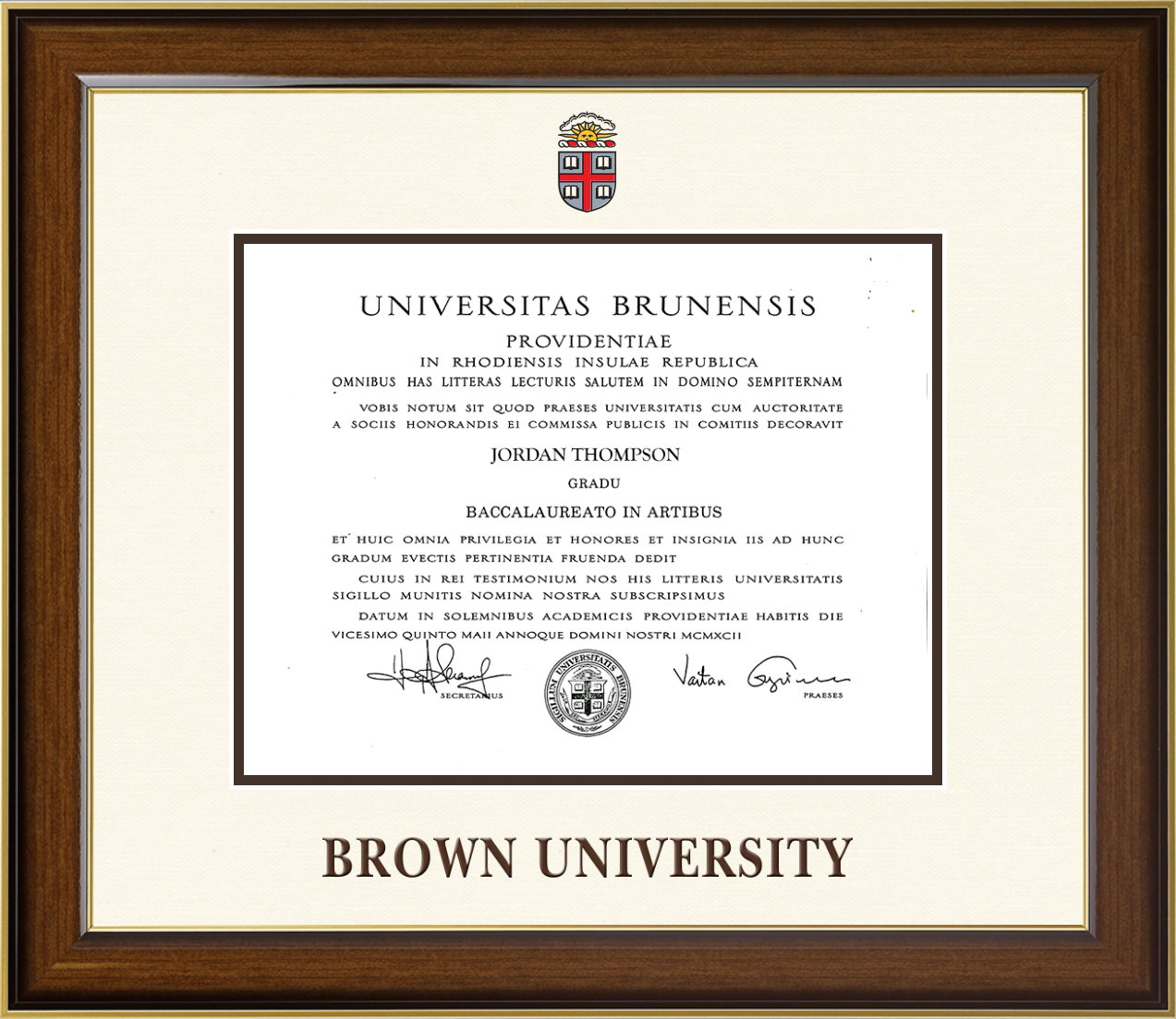 Brown Uni Diploma in a frame