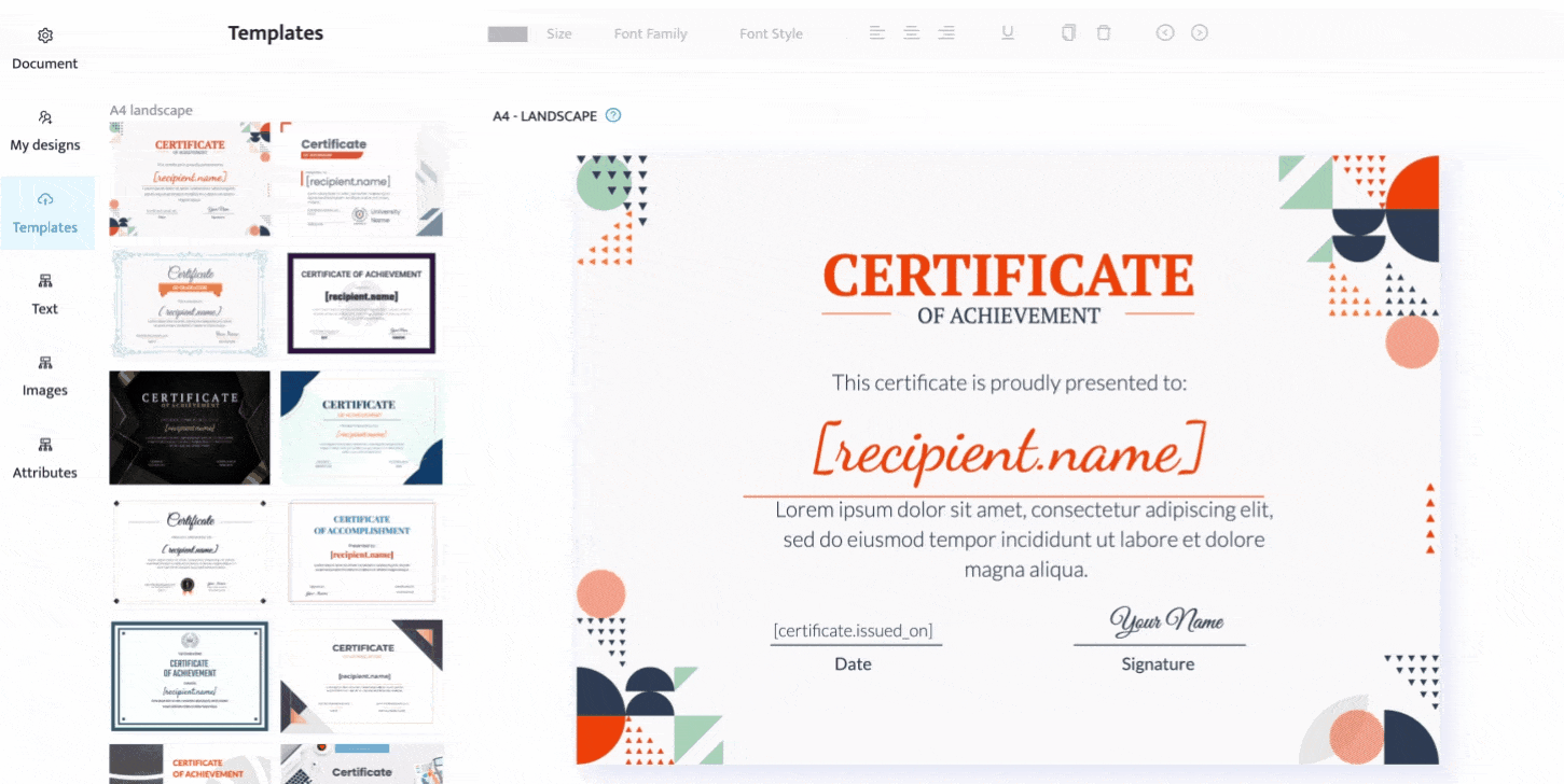 All certificate templates