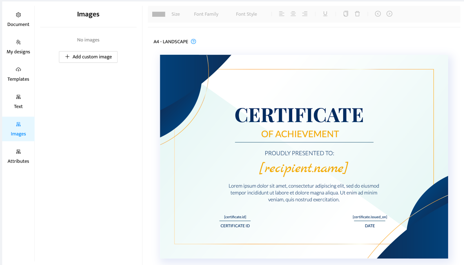 Certificate with custom images