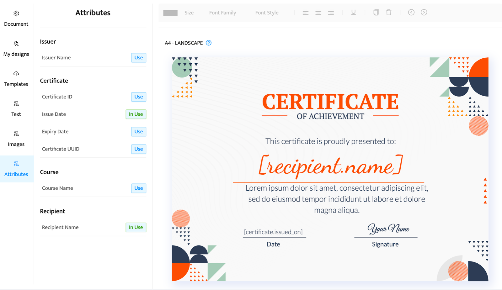 Certificate with custom attributes 