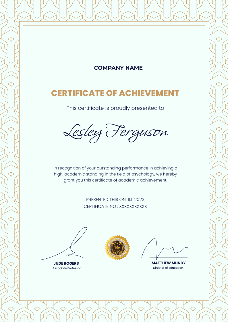 Formal and sophisticated certificate of achievement template Formal and sophisticated certificate of achievement template
