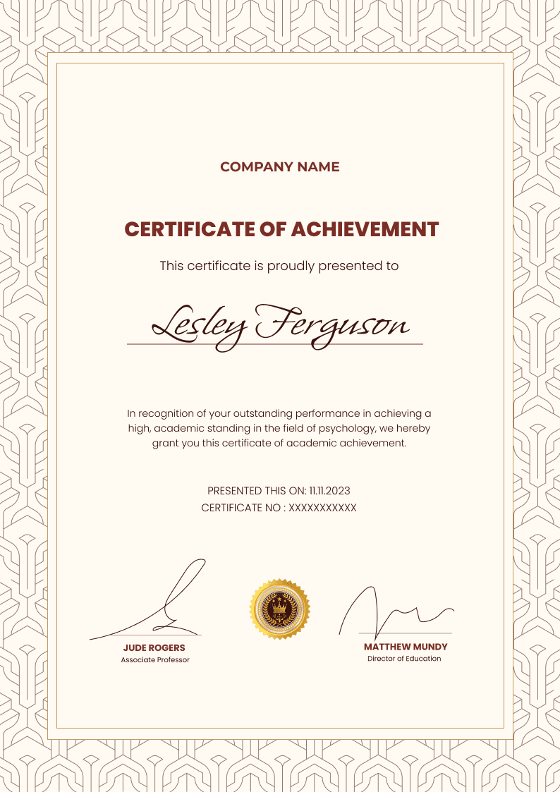 Formal and sophisticated certificate of achievement template Formal and sophisticated certificate of achievement template