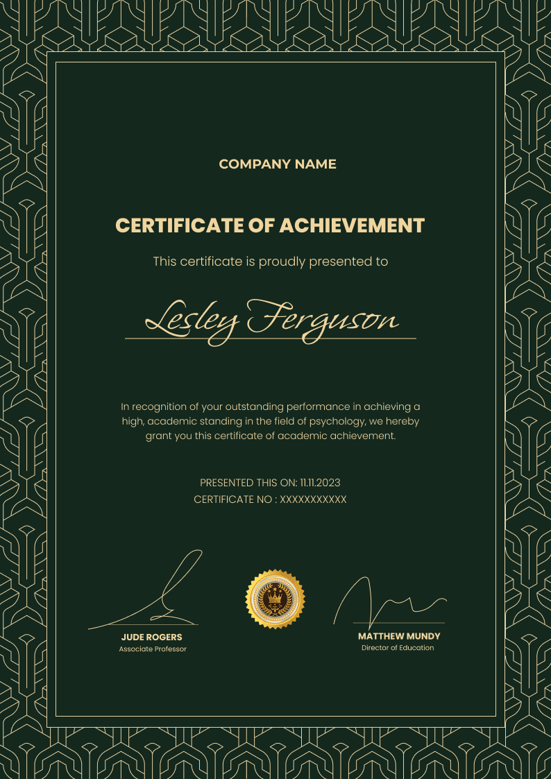 Formal and sophisticated certificate of achievement template Formal and sophisticated certificate of achievement template