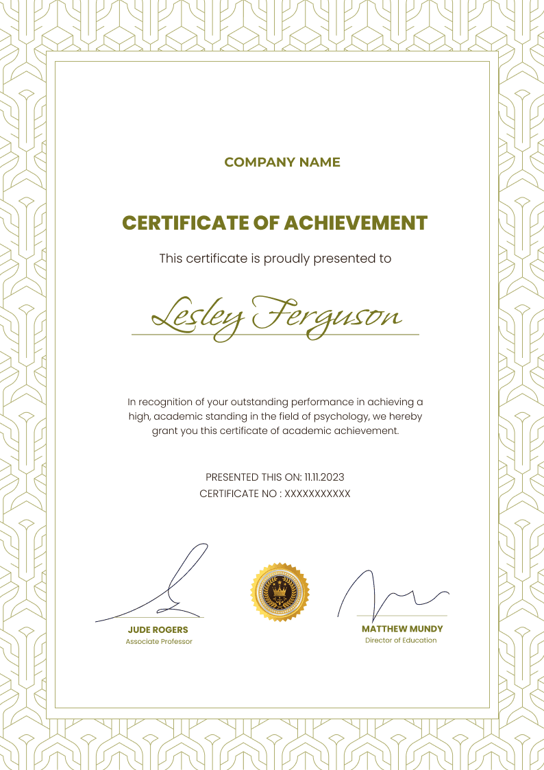 Formal and sophisticated certificate of achievement template Formal and sophisticated certificate of achievement template