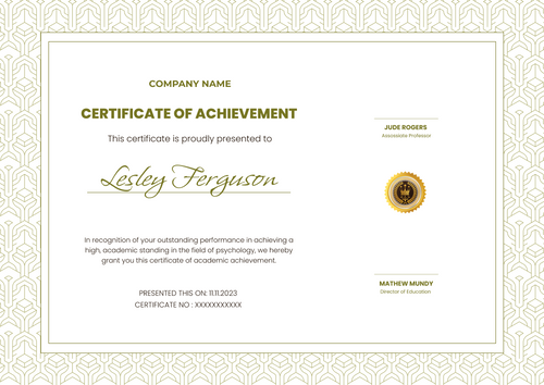 olive formal certificate of achievement landscape 12723