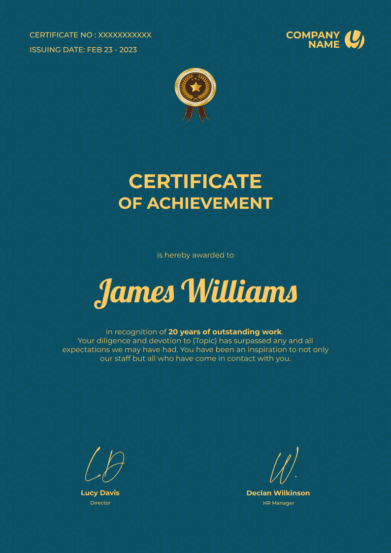 Formal and stylish certificate of achievement template Formal and stylish certificate of achievement template