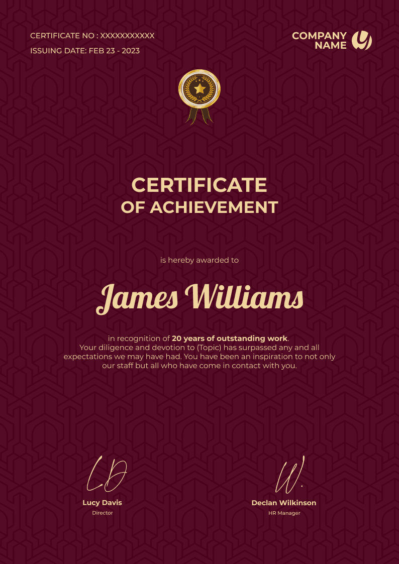 Formal and stylish certificate of achievement template Formal and stylish certificate of achievement template