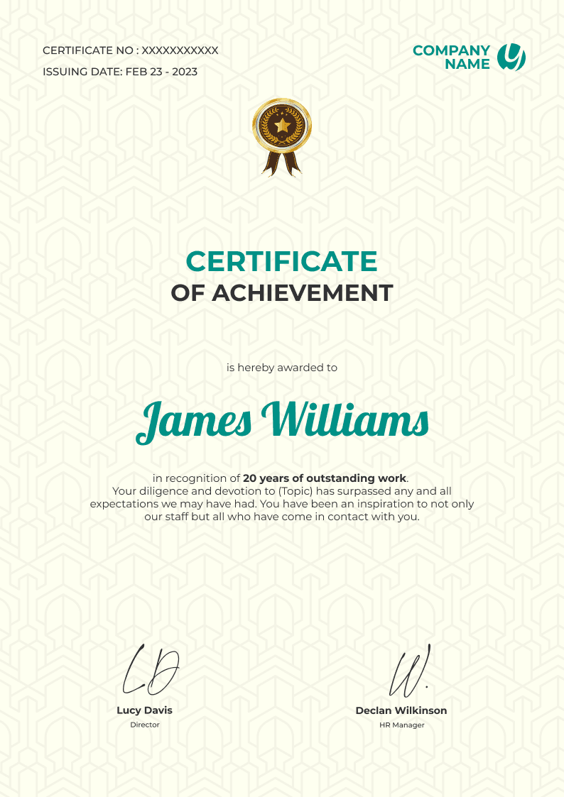 Formal and stylish certificate of achievement template Formal and stylish certificate of achievement template
