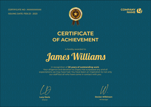 blue formal certificate of achievement landscape 12694