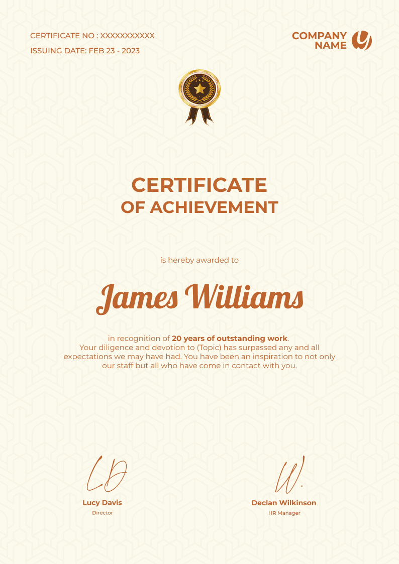 Formal and stylish certificate of achievement template Formal and stylish certificate of achievement template