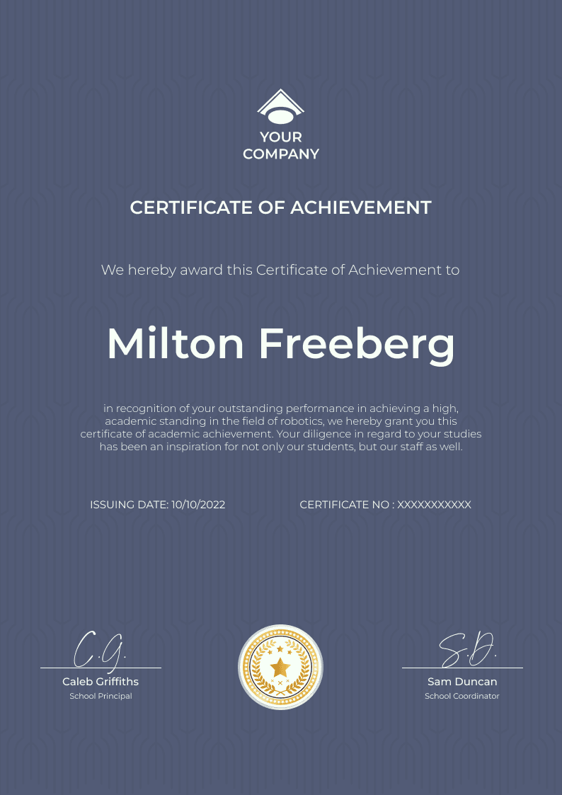 Simple and bold certificate of achievement template Simple and bold certificate of achievement template