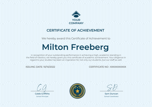 mint blue simple certificate of achievement landscape 12852