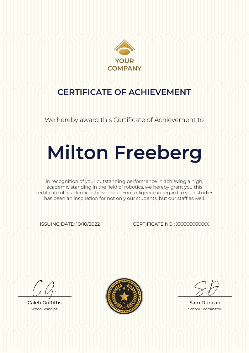 Simple and bold certificate of achievement template Simple and bold certificate of achievement template