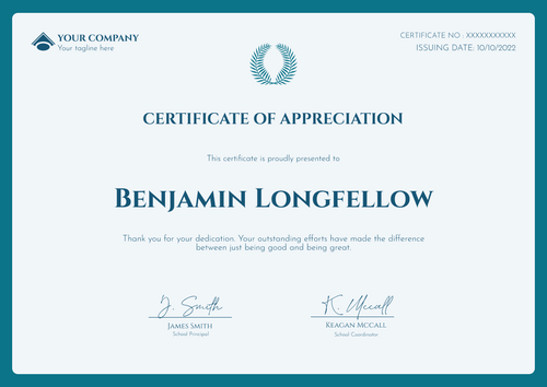 blue simple certificate of appreciation landscape 12543