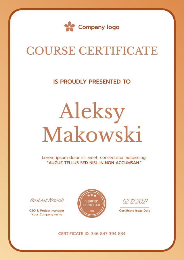 Simple and bright course certificate template Simple and bright course certificate template