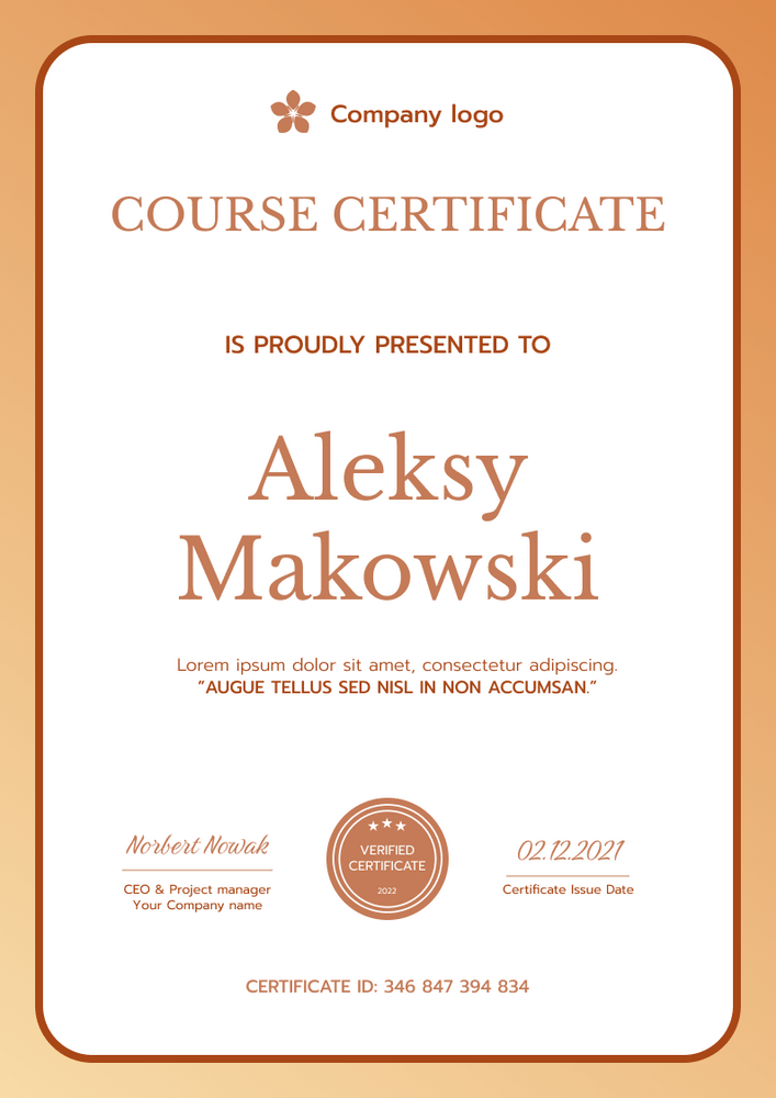 Simple and bright course certificate template