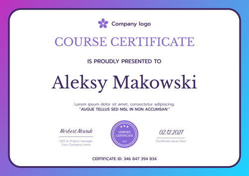 purple simple certificate of course landscape 12829