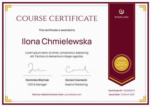 burgundy formal certificate of course landscape 12928 burgundy formal certificate of course landscape 12928