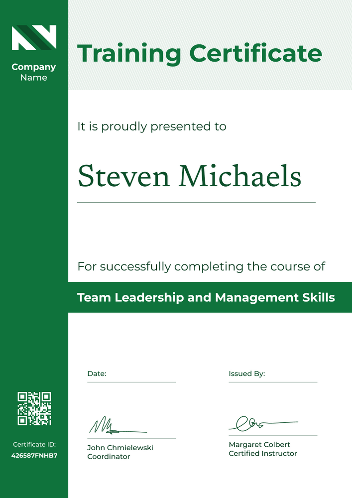 Simple and clean training certificate template