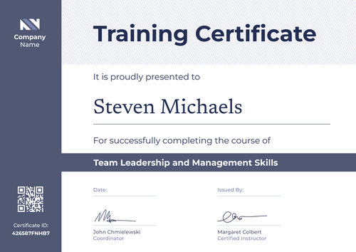 blue simple certificate of training landscape 12672