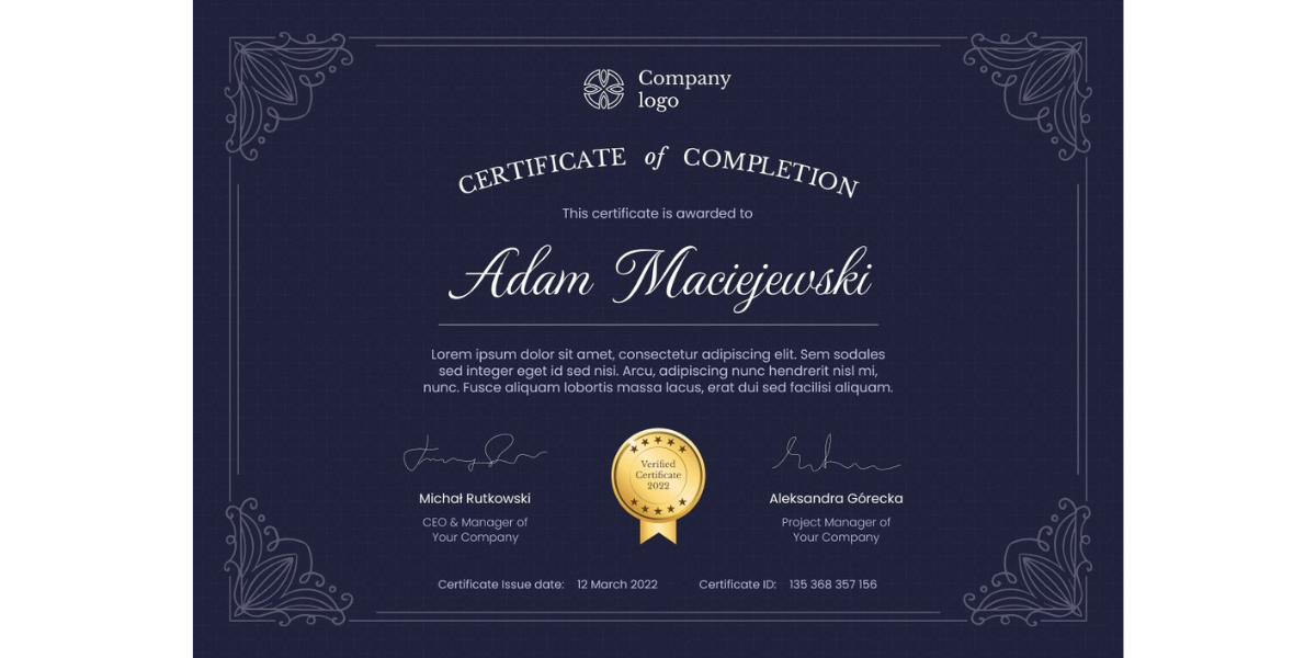 Classy certificate template in navy blue color.