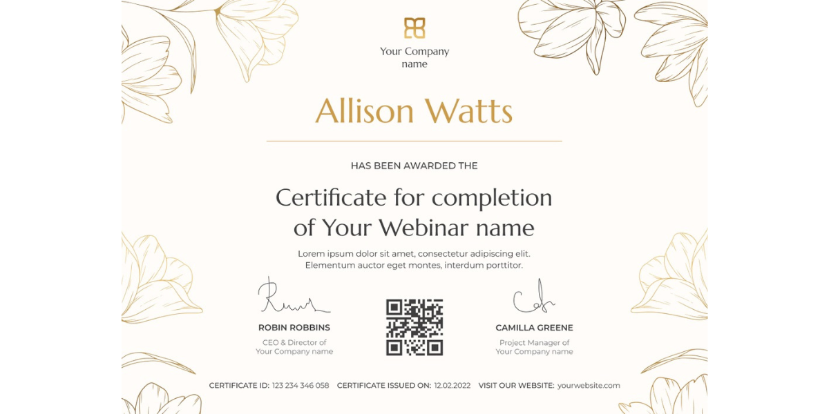Modern nail certificate template with floral pattern.