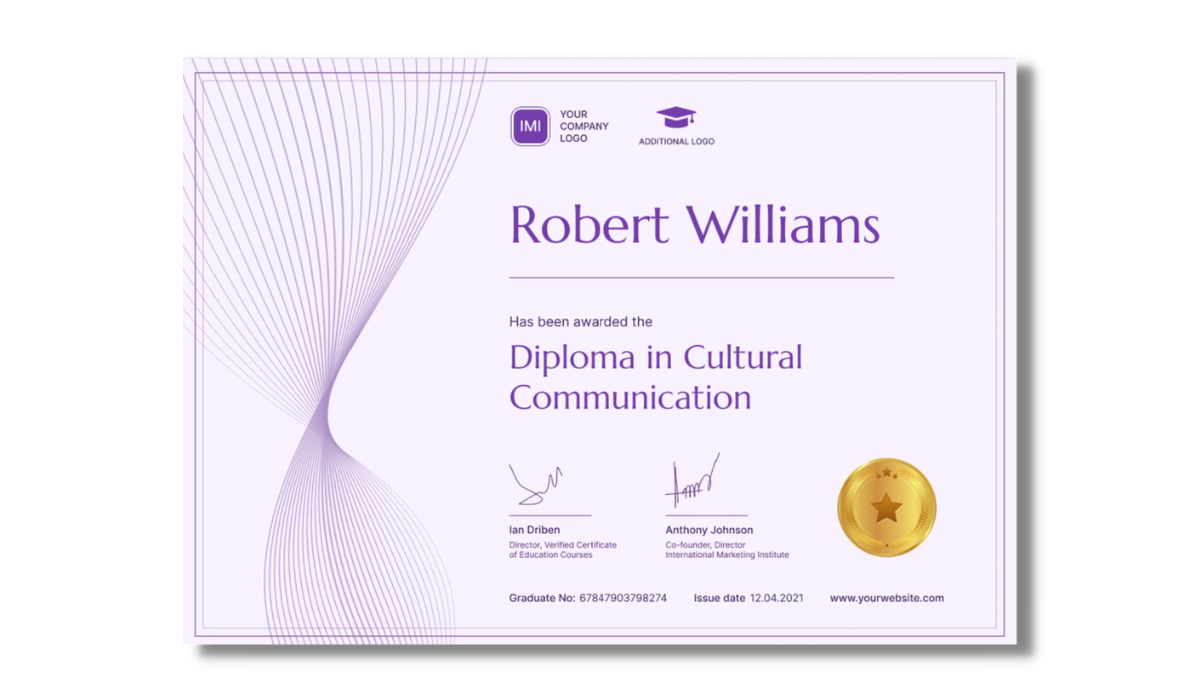 Violet certificate template with abstract element from Certifier free certificate templates library.