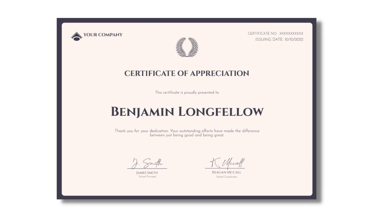 Certificate of appreciation template with classic colors from Certifier free certificate templates library.
