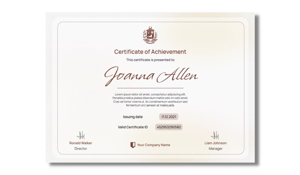 Classic certificate of achievement template from Certifier free certificate templates library.