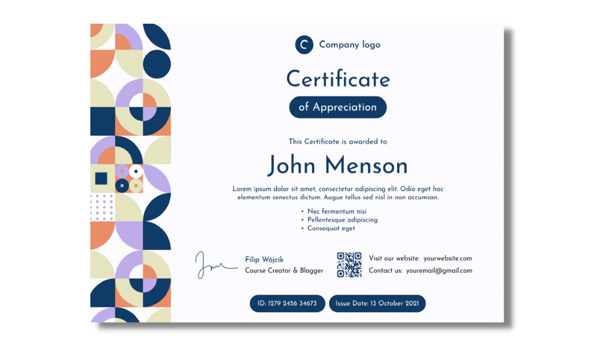 Certificate template with abstract elements from Certifier best certificate templates library.
