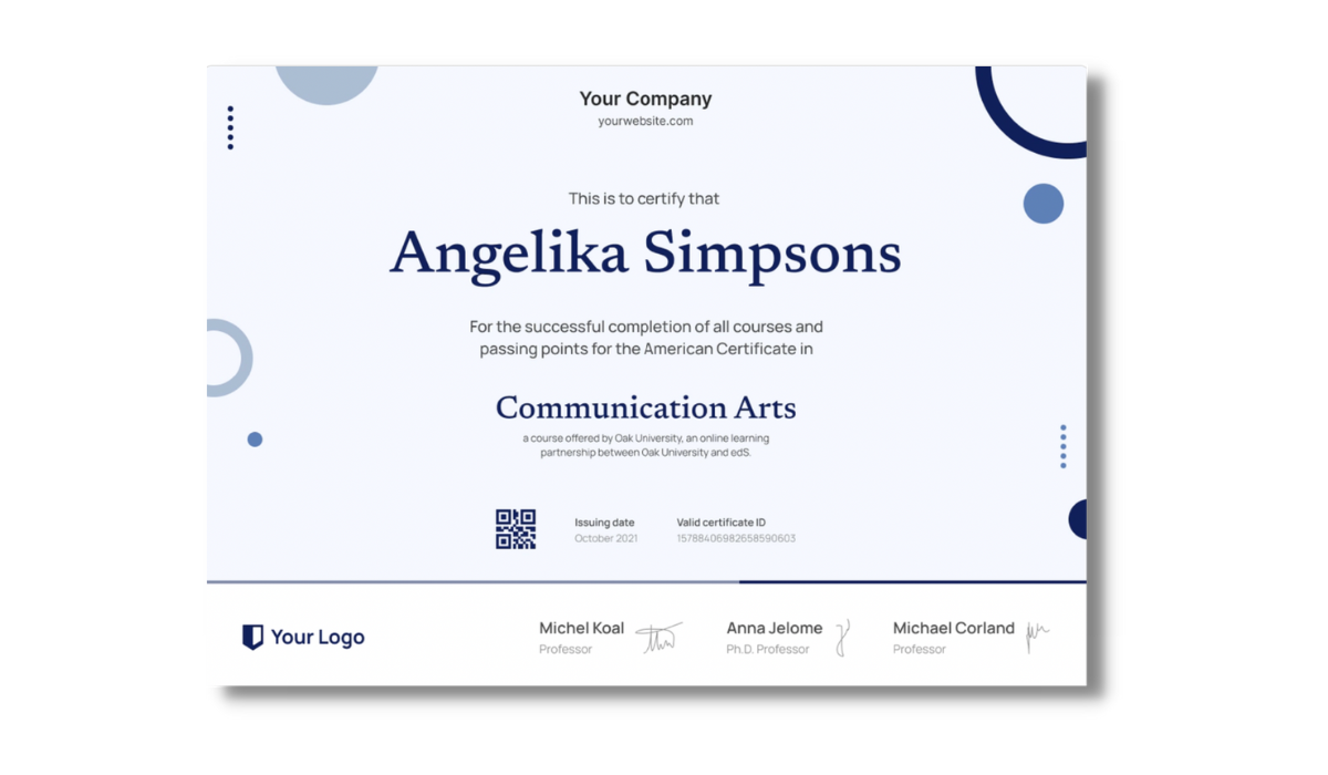 Blue with elements certificate template from Certifier best certificate templates library.