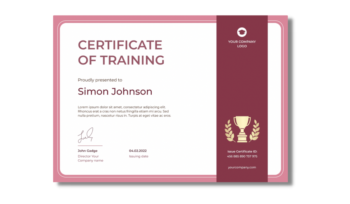 Red certificate of training template from Certifier best certificate templates library.