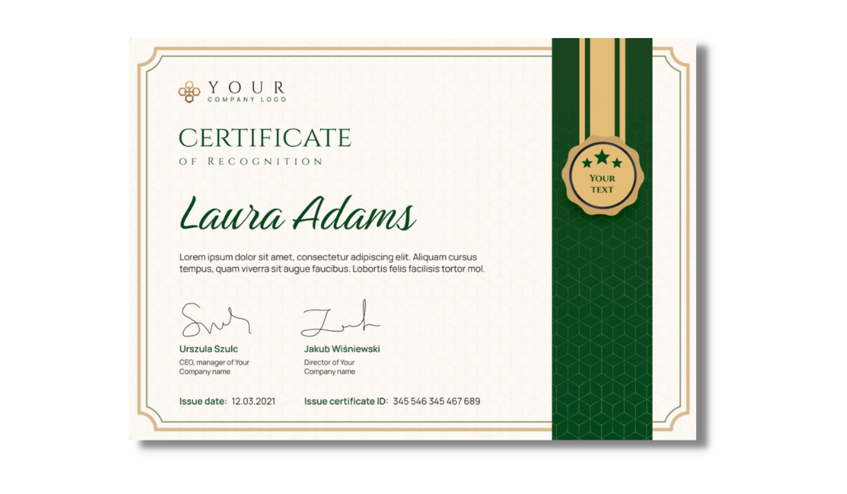 Green college-styled certificate of recognition template from Certifier certificate templates library.