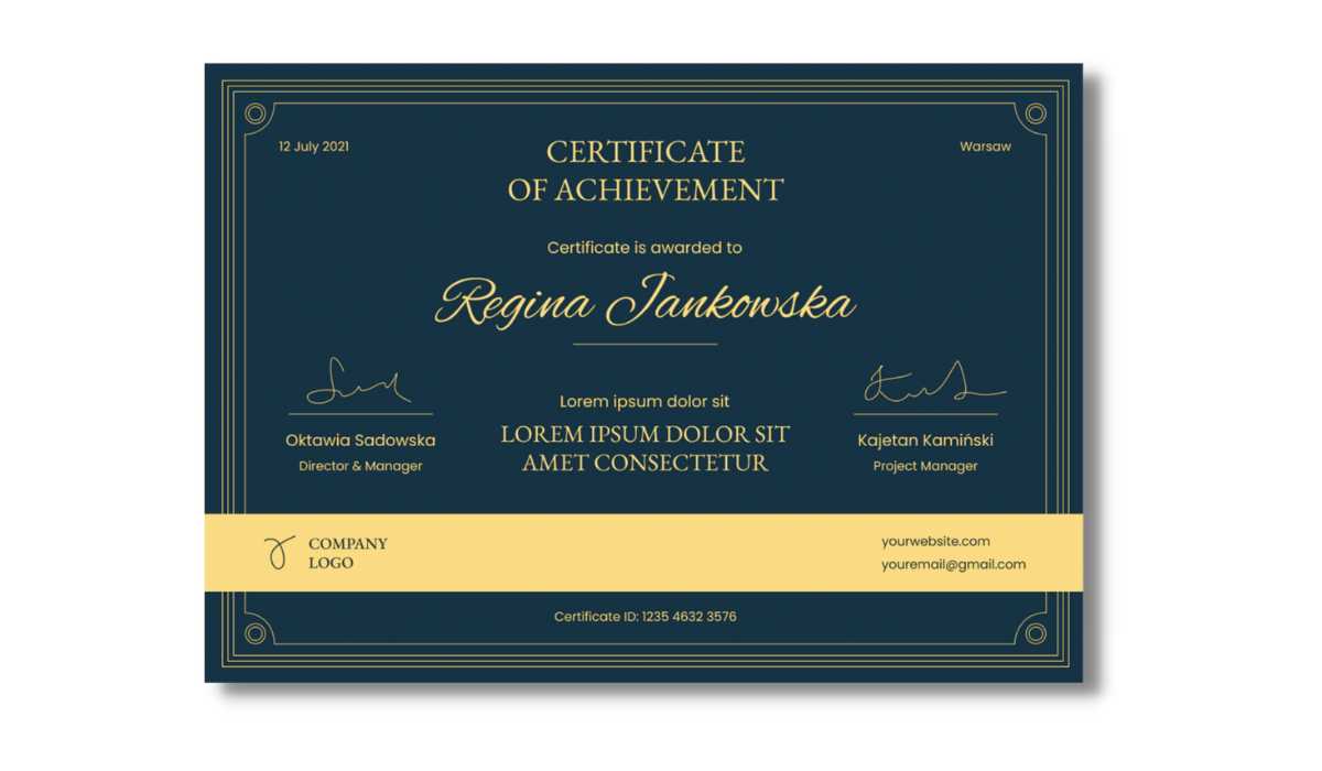 Dark elegant certificate of achievement template from Certifier certificate template library.