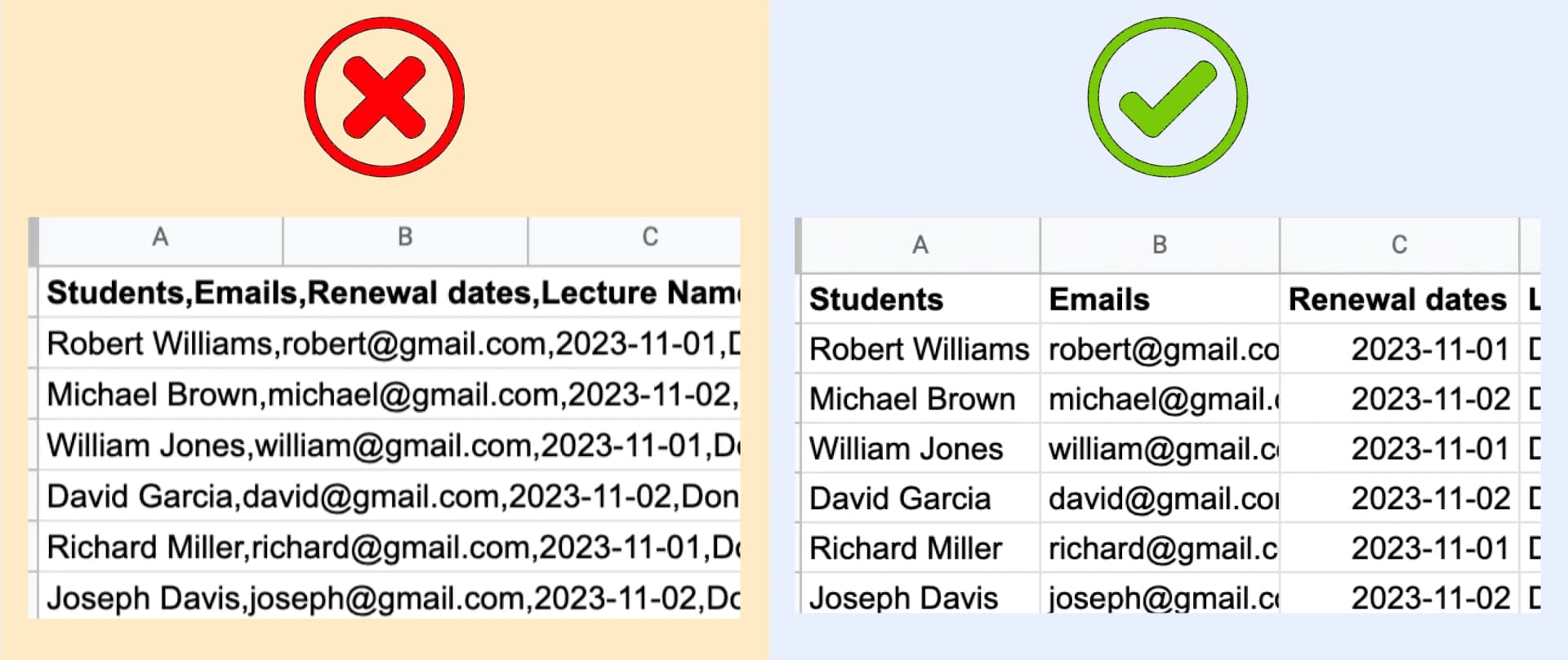 Certifier Google Sheet with students