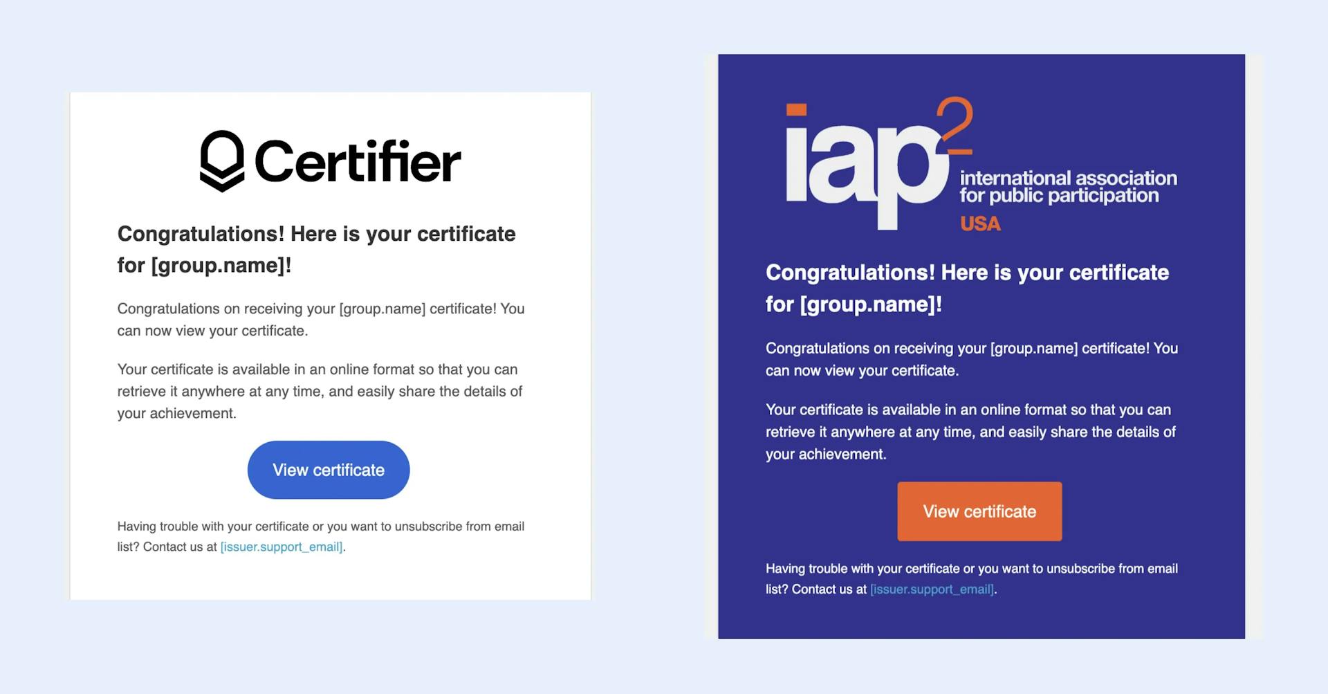 Certifier branding email templates