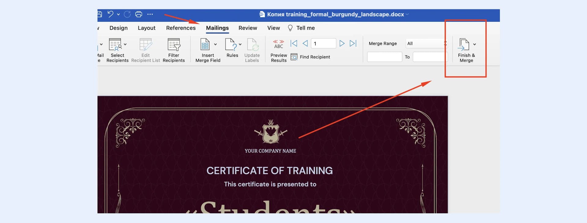 Fining and merge certificates
