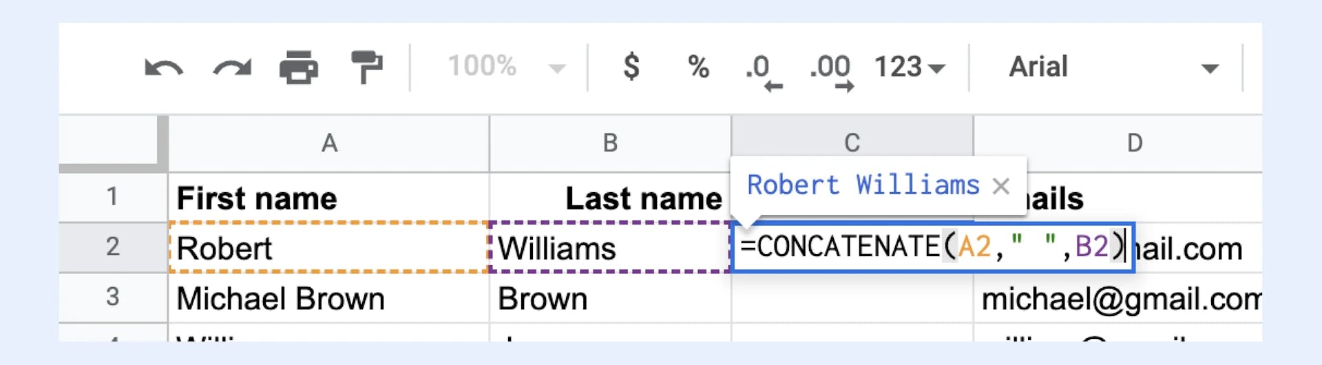 Merge column with names in Google Sheet
