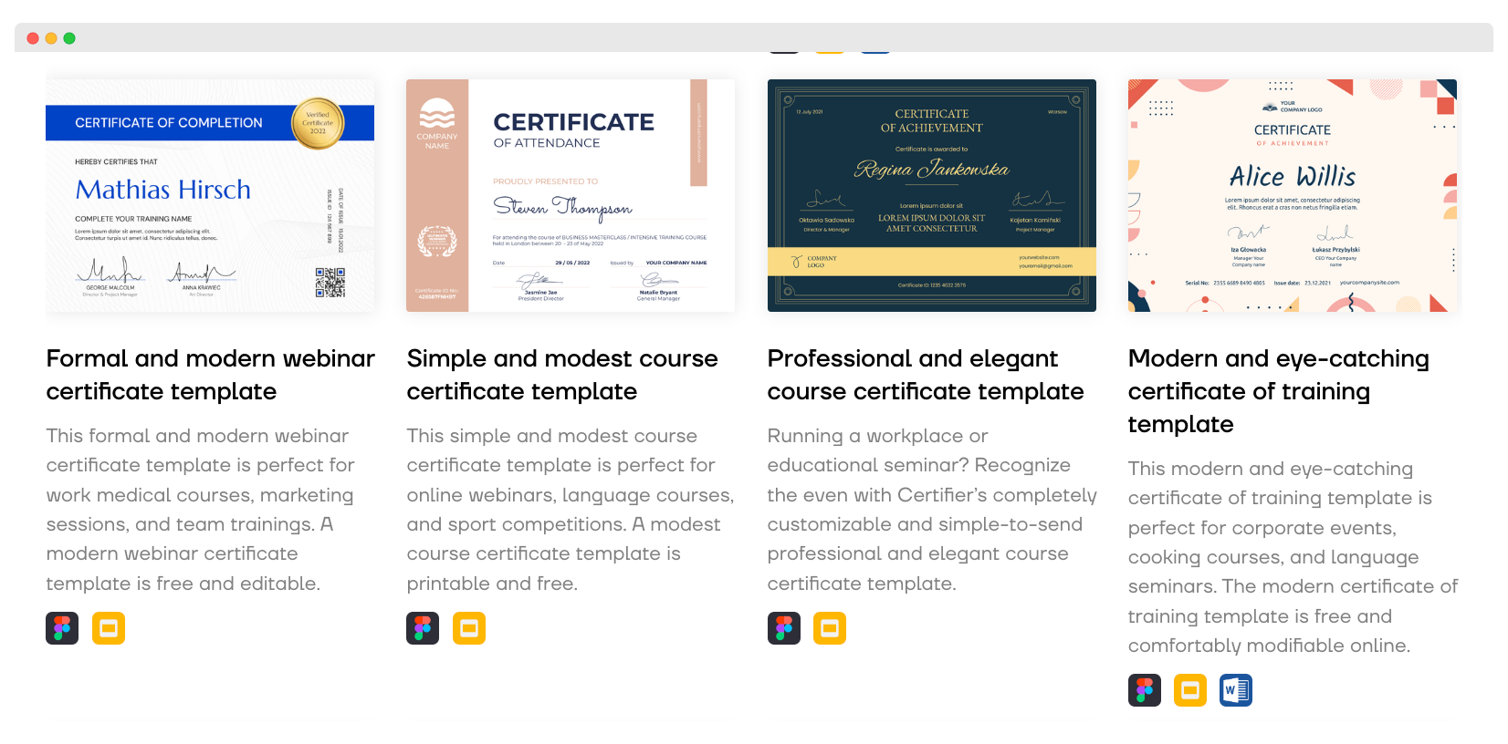 Ceritifer library of free certificate templates.