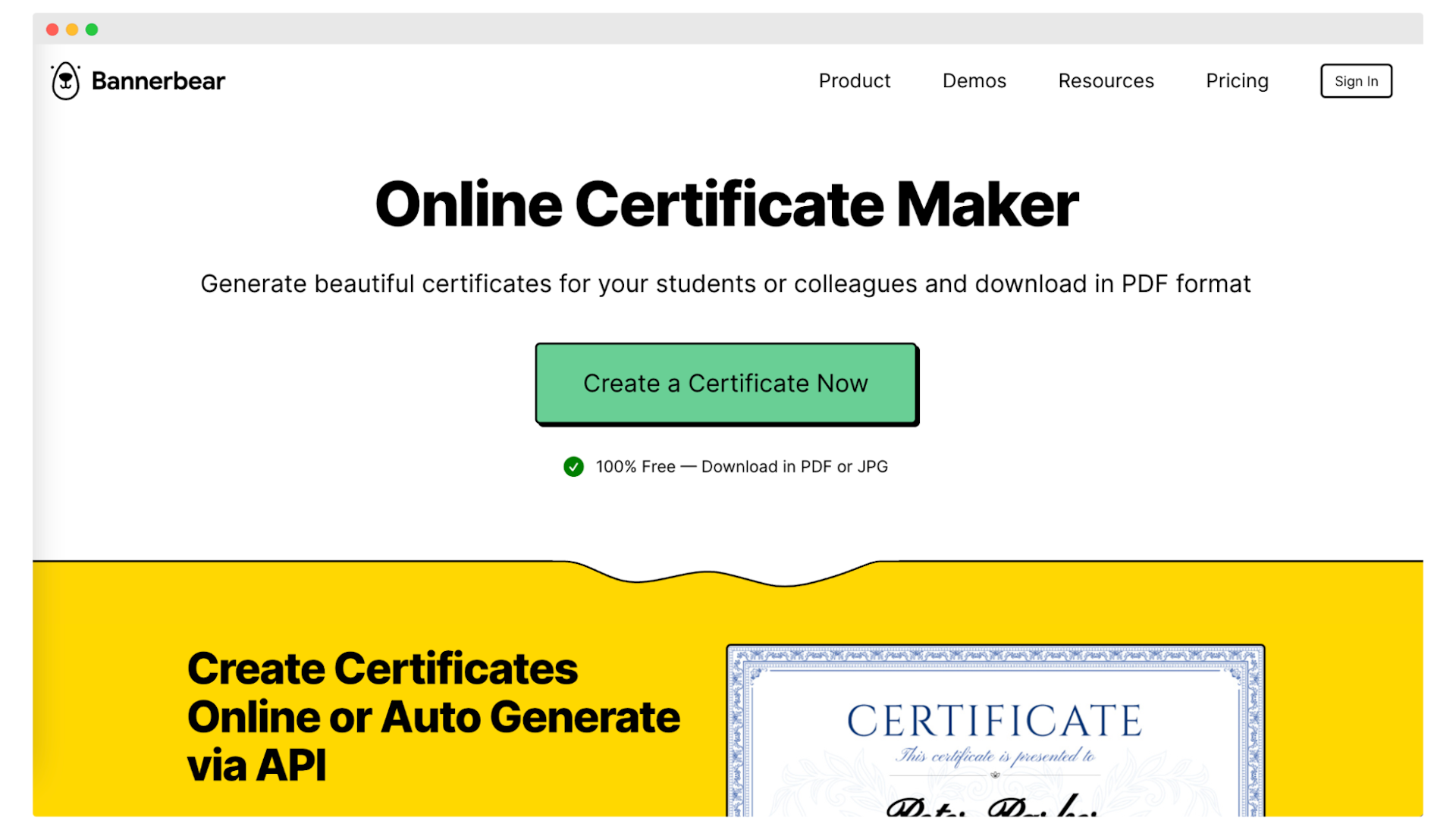 BannerBear - online certificate maker.