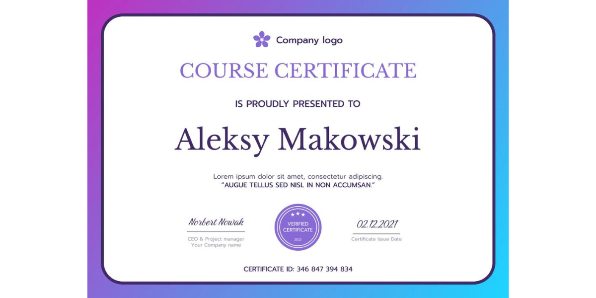 Violet-blue gradient Figma certificate template.