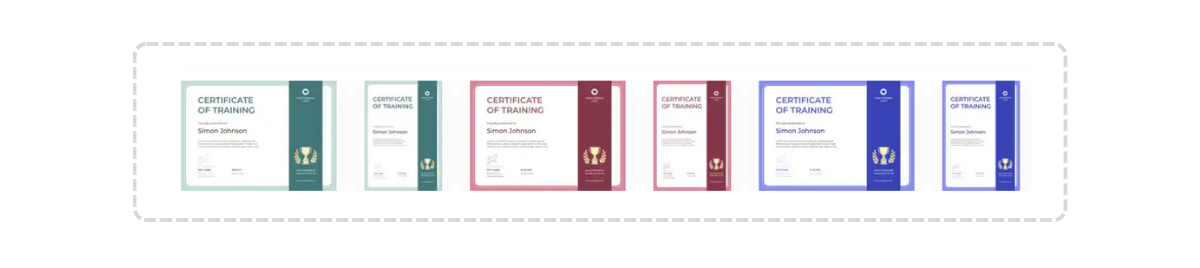 Group of traditional word certificate templates in green, red and blue.