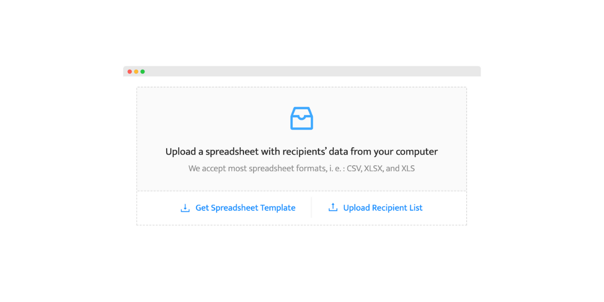 Uploading the spreadsheet with recipients' data.