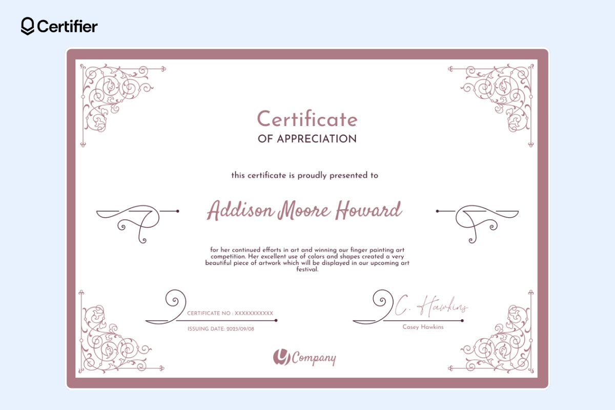  Beige simple and classy certificate template of appreciation in portrait orientation.