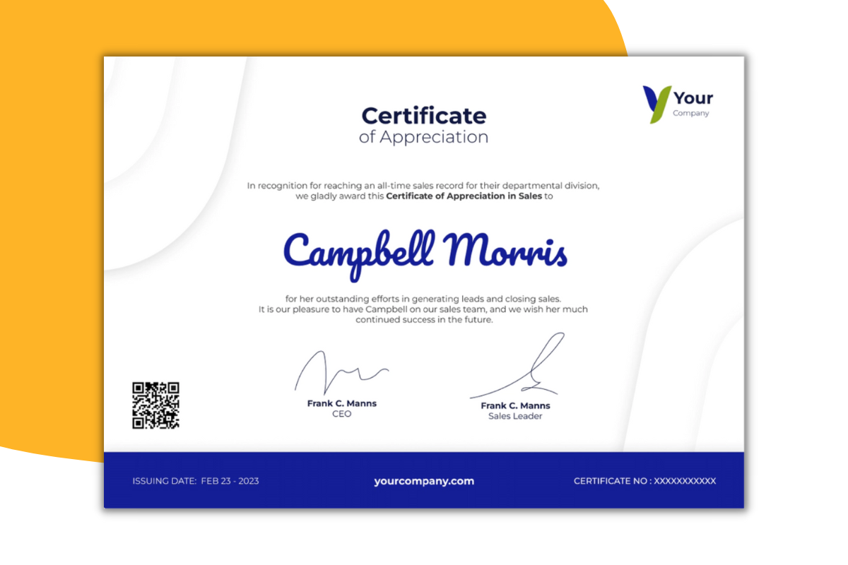 Blue professional and slick certificate template in portrait orientation.